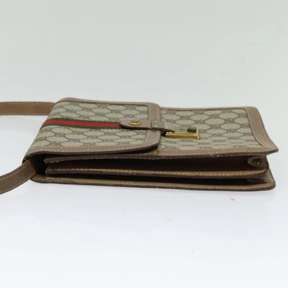 GUCCI GG Supreme Web Sherry Line Shoulder Bag PVC Beige Gold - Picture 3 of 16